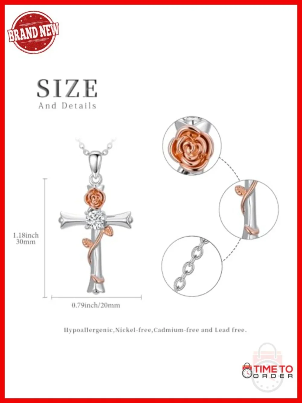 Rose Gold Cross Pendant Necklace with Cubic Zirconia Birthstone, Christian